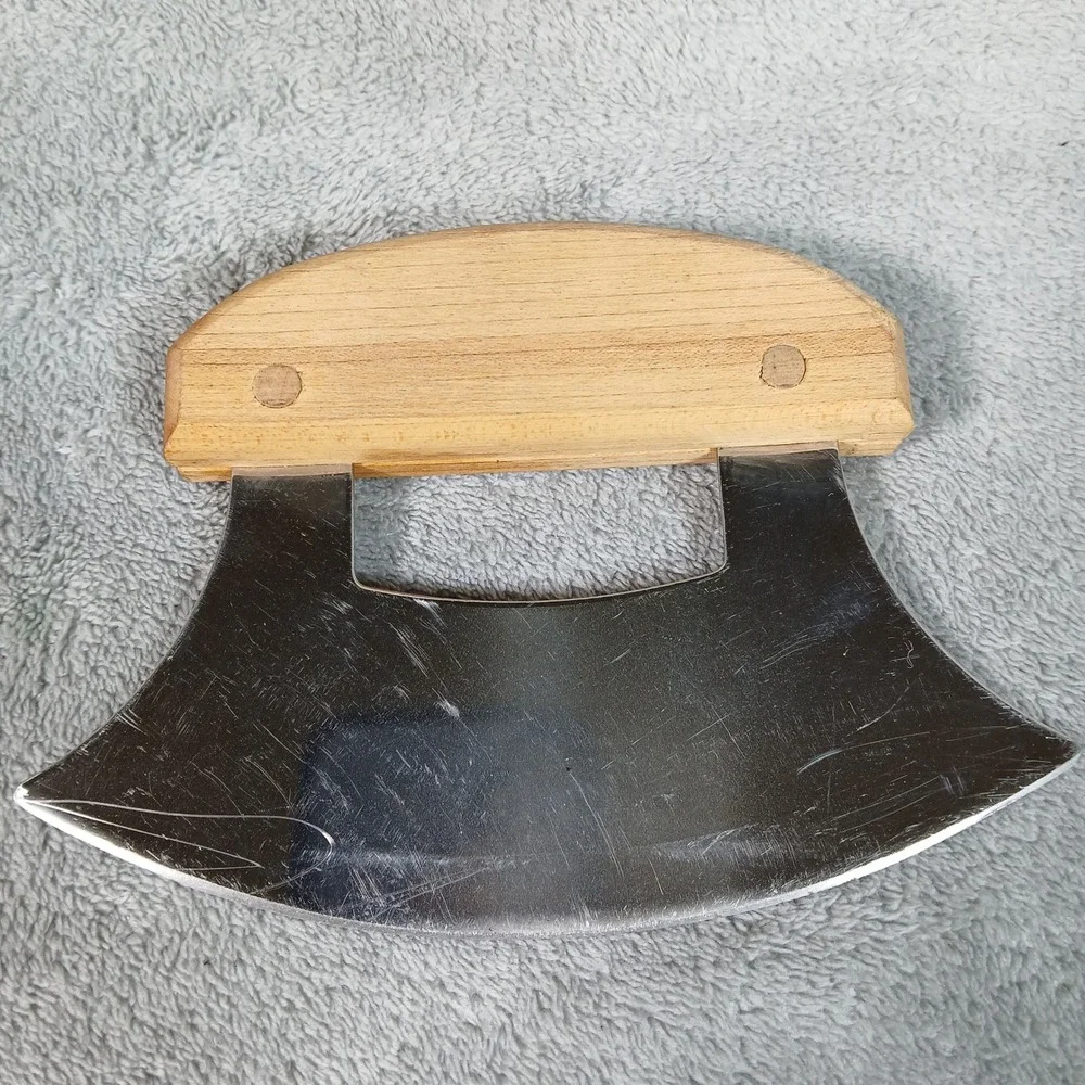 Alaska Ulu Knife Wood Carved Bear Wolf Scene Stainless Steel 5.5